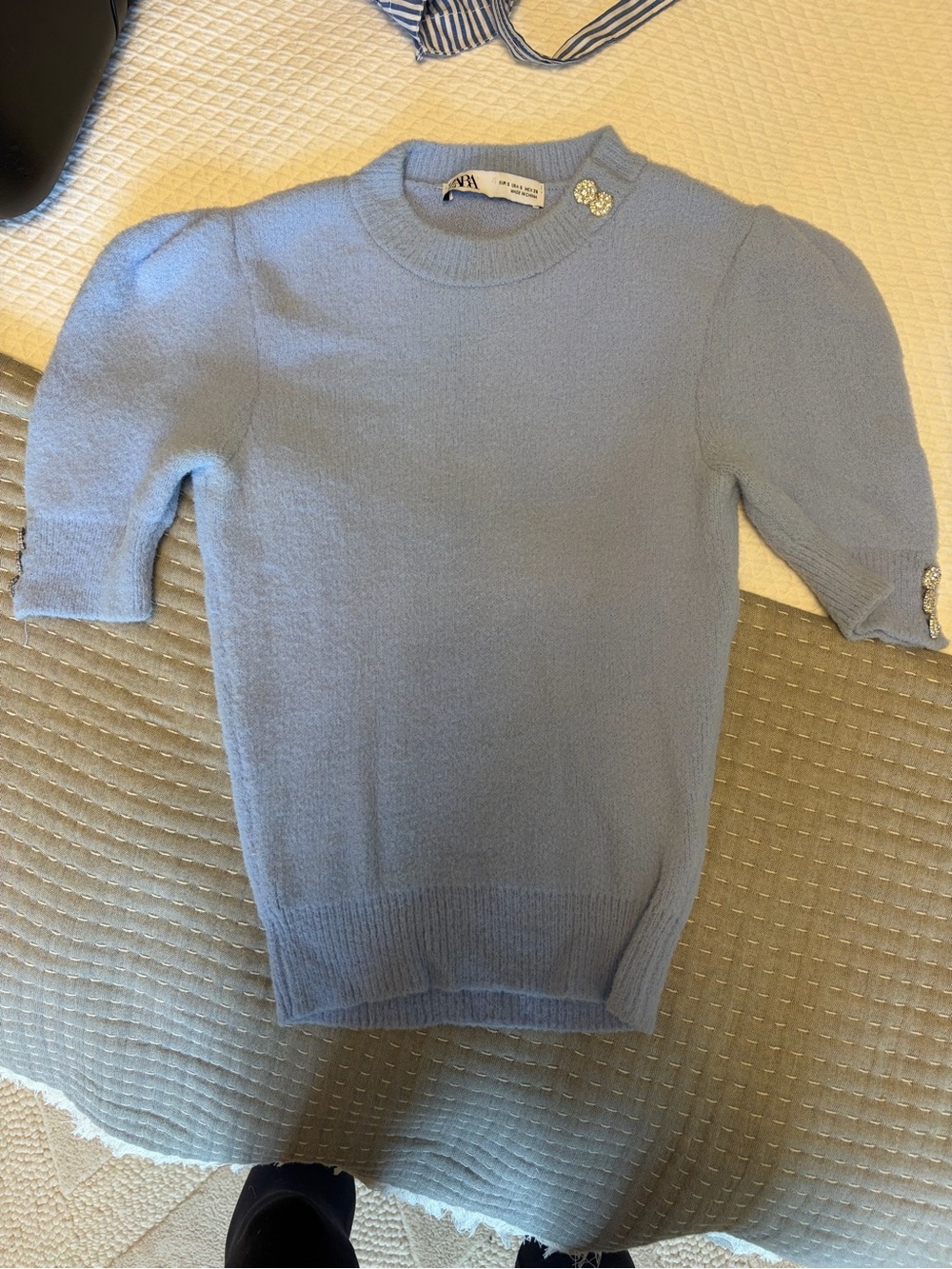 ZARA Light Blue Rhinestone Sweater